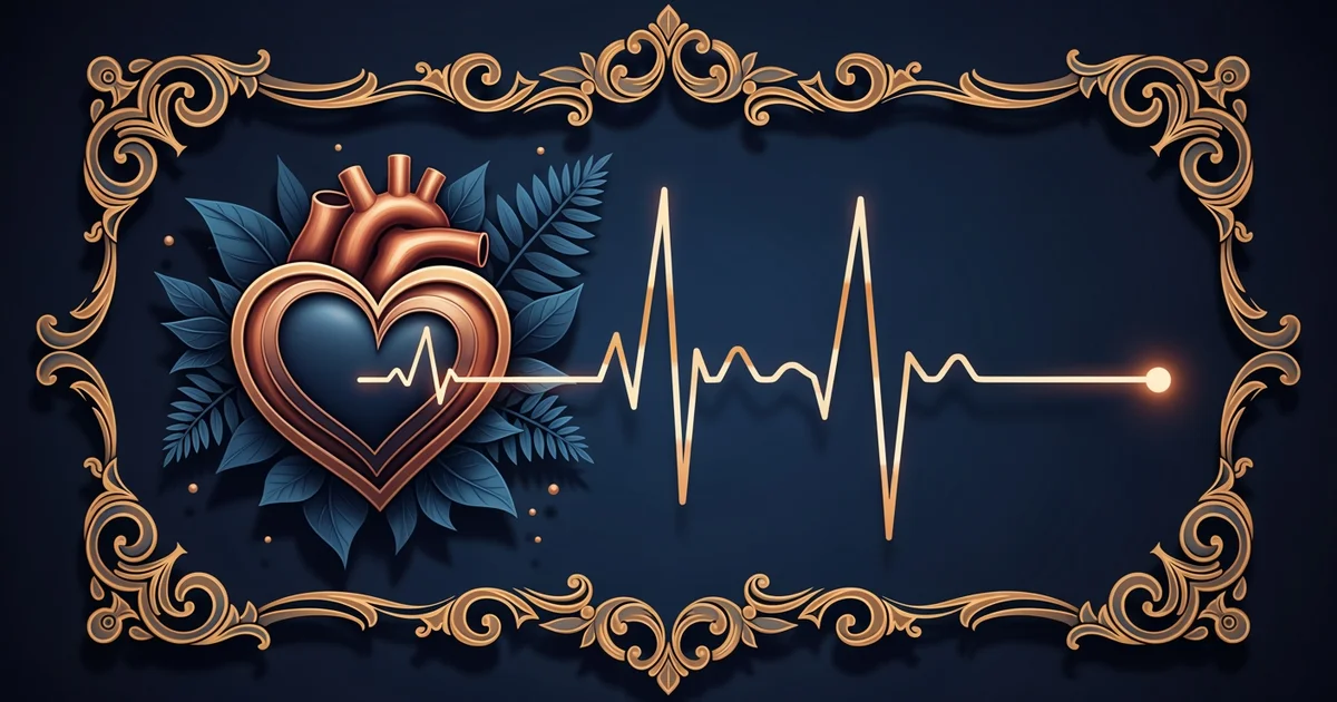 A glowing heart pulse graph, Victorian botanical illustration style, representing a Learning Whistle learning path on how HIIT works.