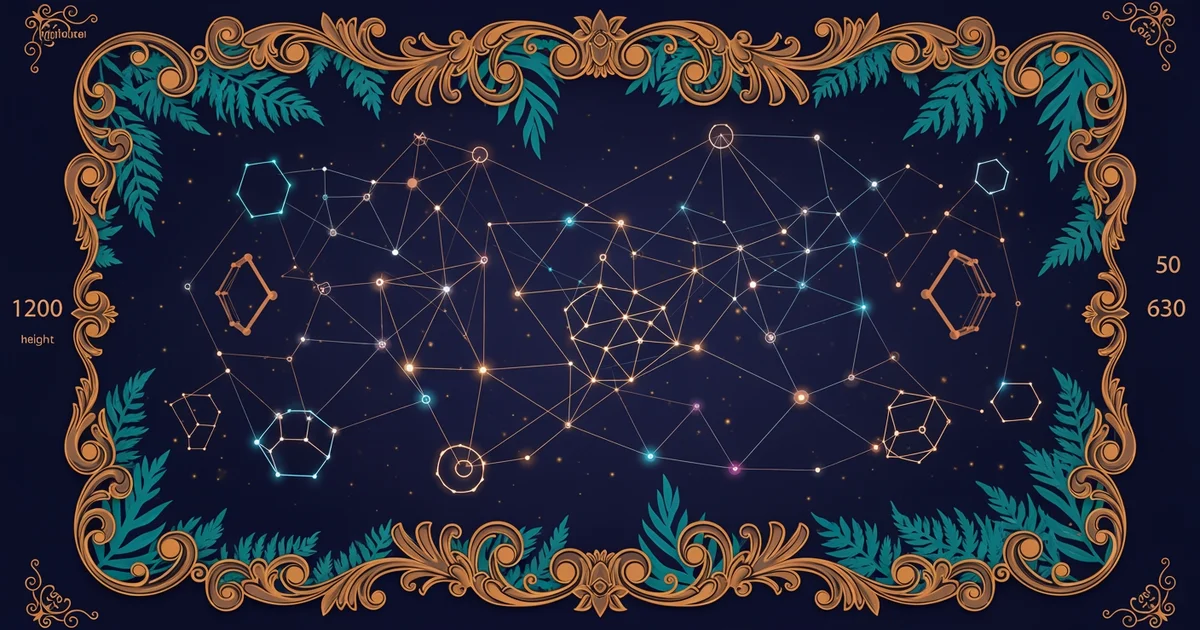 A complex web of glowing fiber optic lines connecting isolated geometric shapes, Victorian botanical illustration style, representing a Learning Whistle learning path on How Propaganda and Misinformat