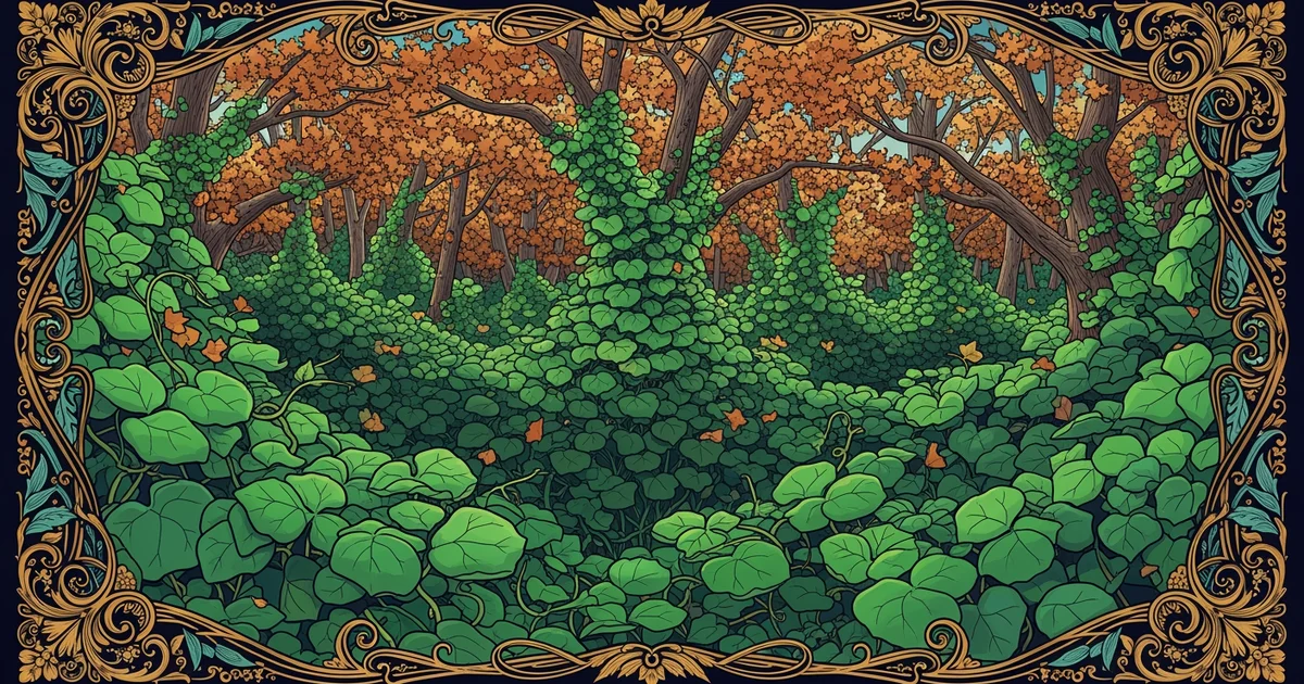 Kudzu vines overtaking a forest.