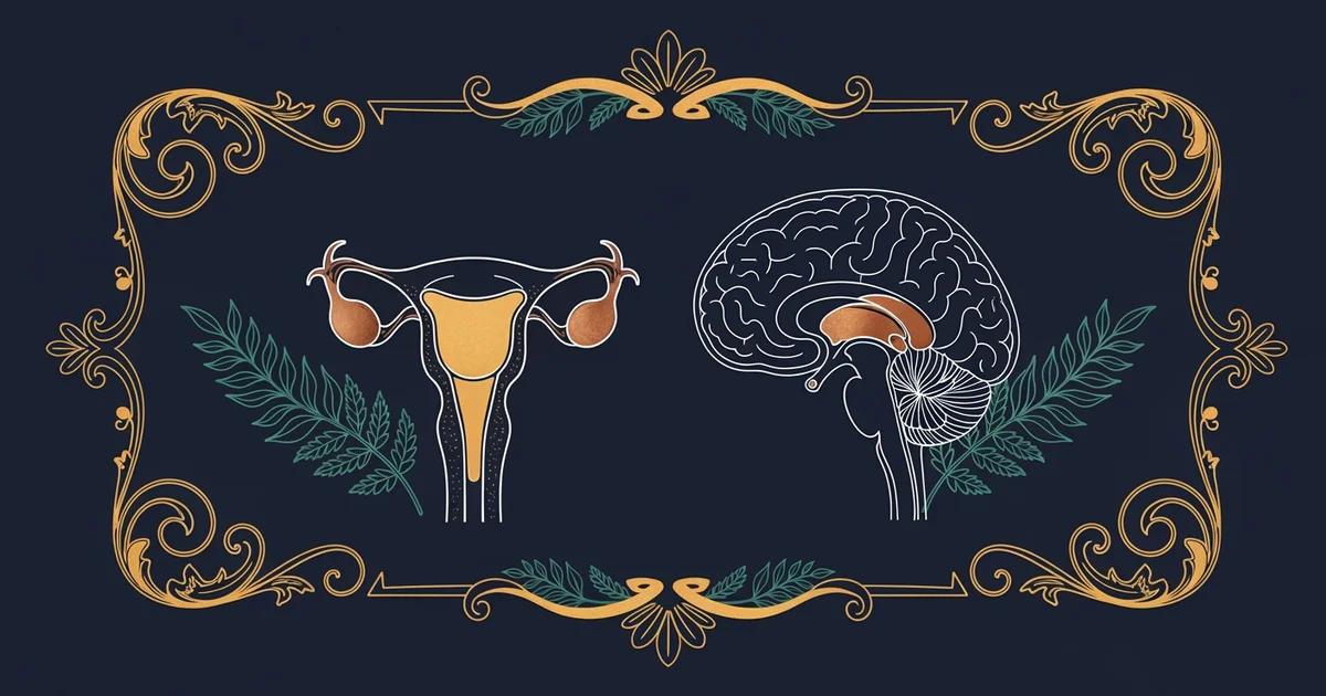 Human endocrine system, Victorian botanical illustration style, representing a Learning Whistle learning path on Menopause Science.