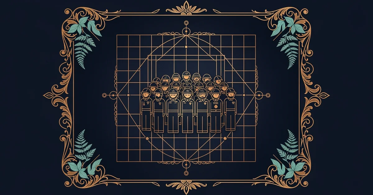 Military unit formation, Victorian botanical illustration style, representing a Learning Whistle learning path on Military Sociology.