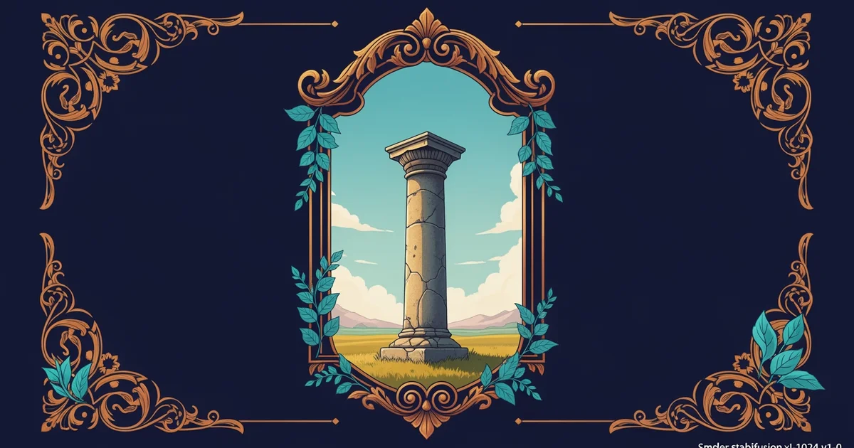 A stone pillar standing in a field under a clear sky, Victorian botanical illustration style, representing a Learning Whistle learning path on Philosophy and Ideas.