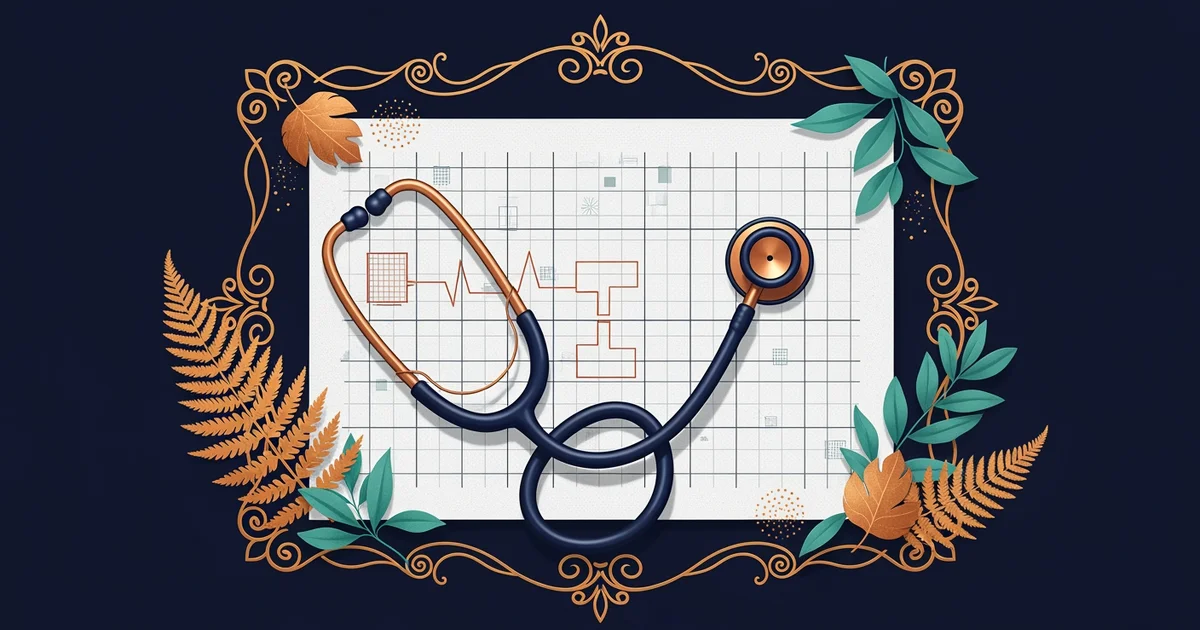 A stethoscope on a medical chart, Victorian botanical illustration style, representing a Learning Whistle learning path on Preventive Screening.