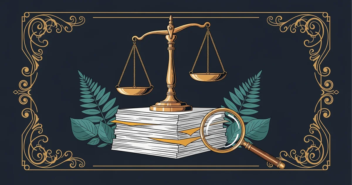 A balanced scale resting on a stack of legislative documents, Victorian botanical illustration style, representing a Learning Whistle learning path on Public Policy Analysis.