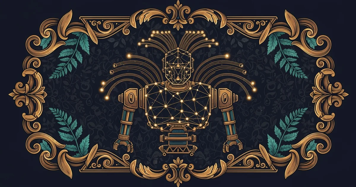 A complex network of glowing nodes, Victorian botanical illustration style, representing a Learning Whistle learning path on Robotic Operating System Middleware.