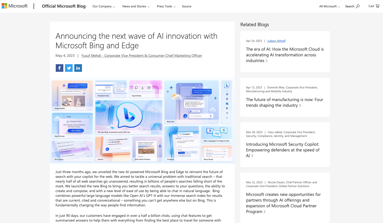 Microsoftが対話型AI搭載の検索エンジン「Bing」を一般公開、誰でも使えるようにのサムネイル画像