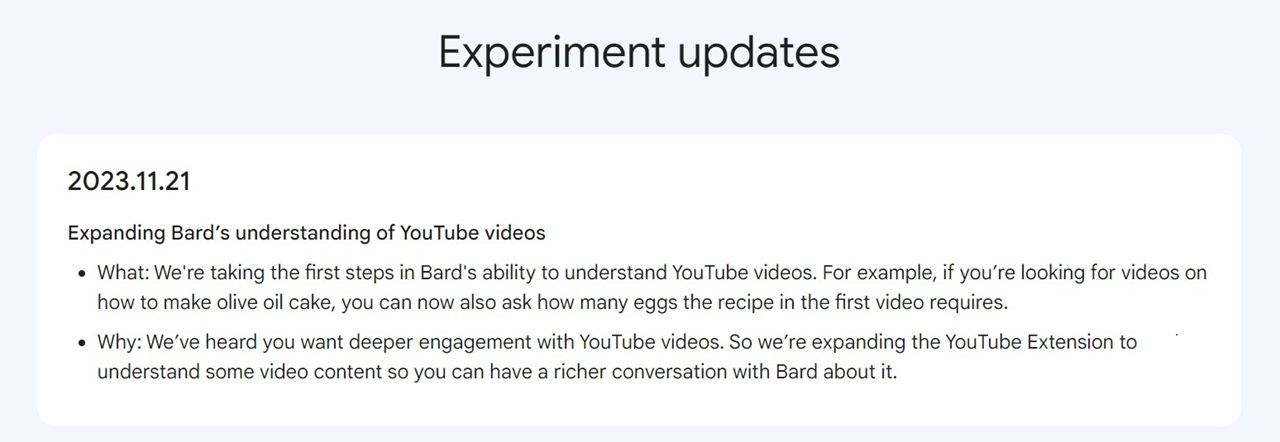 GoogleのAIチャット「Bard」がYouTube動画理解機能をアップデートのサムネイル画像