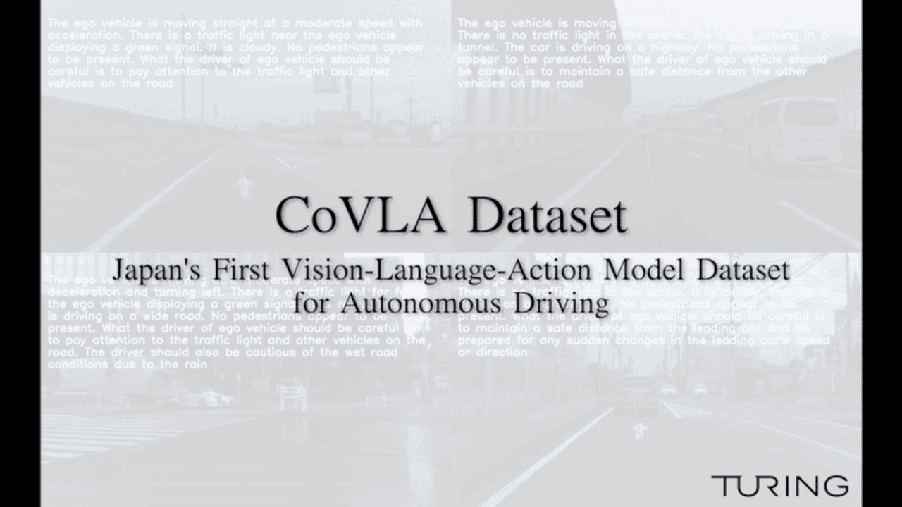 チューリング、自動運転関連のAI技術を続々公開　特に日本初のVLA(Vision-Language-Action) モデルデータセット「CoVLA Dataset」に注目！
のサムネイル画像