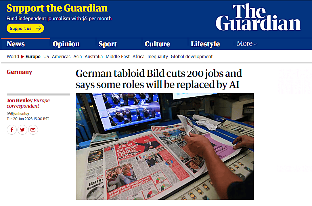 AI導入で仕事が代替される？ドイツ最大の新聞社、Bildが200人以上のリストラを発表のサムネイル画像