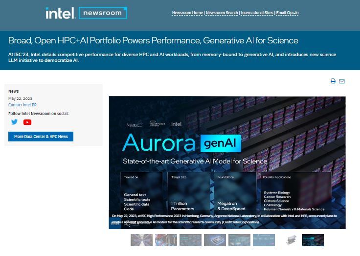 Intel、1兆パラメータの科学向けAI「Aurora genAI」を発表のサムネイル画像