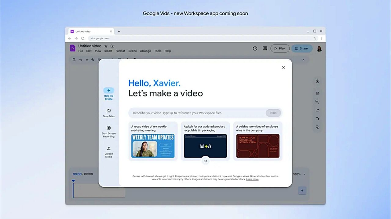 GoogleがAI動画制作アプリ「Google Vids」を発表　Gemini for Google Workspaceによる機能強化　6月リリース予定のサムネイル画像