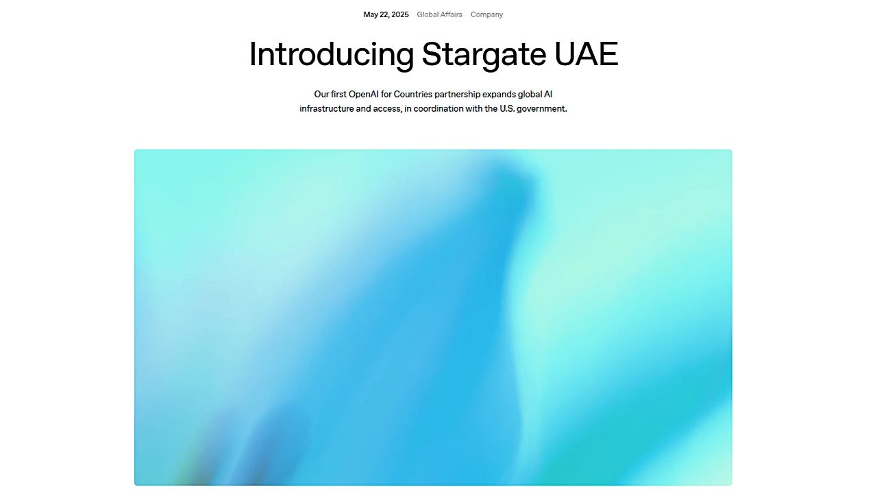 OpenAI主導の「Stargate」構想、UAEで海外初展開へ——G42・Oracle・NVIDIA・ソフトバンクG・Ciscoが共同参画、アブダビに超大型AIデータセンターのサムネイル画像