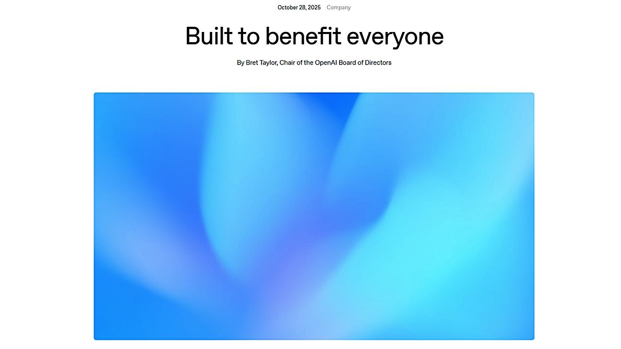 OpenAI、資本・組織再編を完了──非営利法人が営利事業を統制する「OpenAI Group PBC」体制へのサムネイル画像