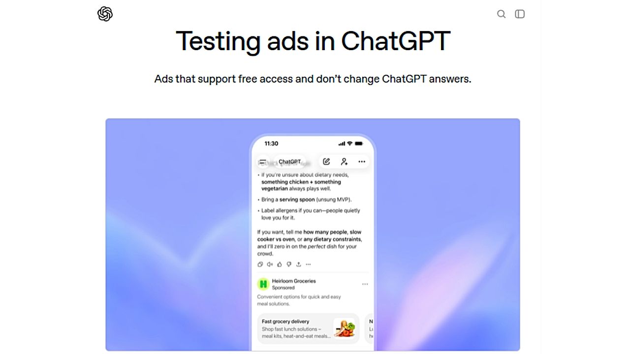 ChatGPT、米国で広告表示テストを正式開始──Free／Goユーザーが対象、Plus以上は非表示のサムネイル画像