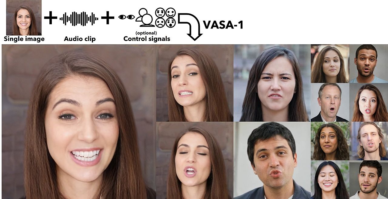 Microsoftのトーキングヘッド生成AI「VASA-1」　1枚の静止画と音声データで、その人物があたかも喋っているような動画を生成のサムネイル画像