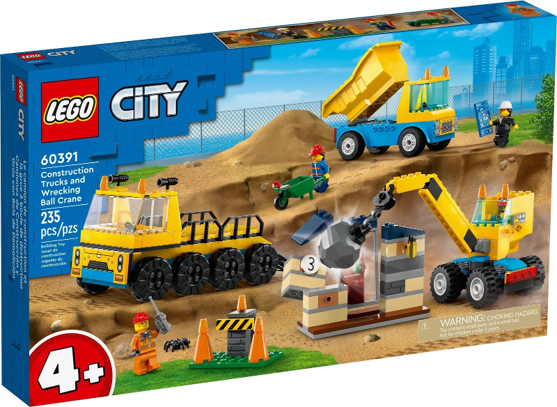 Construction Trucks and Wrecking Ball Crane