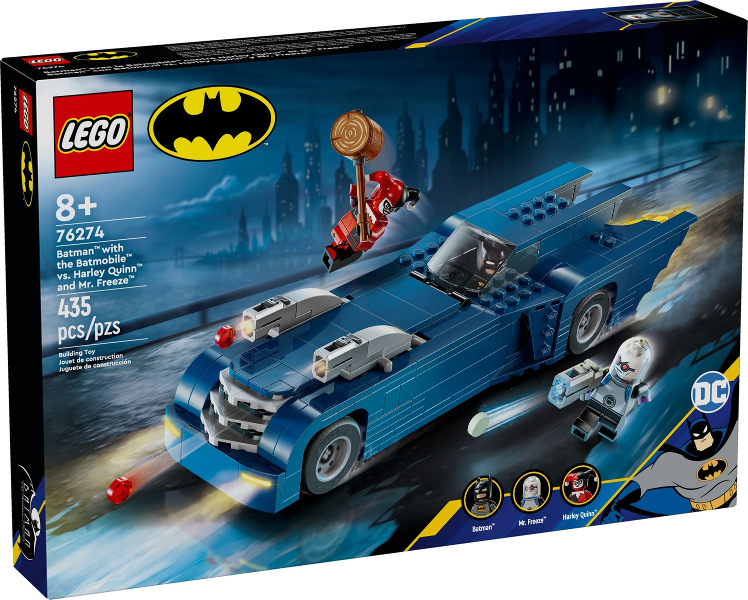 Batman with the Batmobile vs Harley Quinn and Mr. Freeze