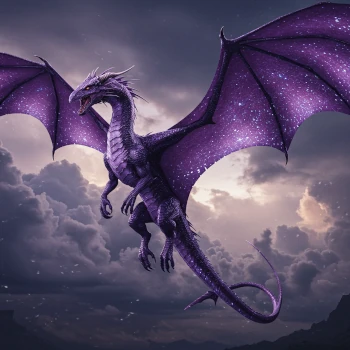 Majestic gold dragon soaring over misty mountain peaks at sunset, highlighting quality factors like detail and composition.