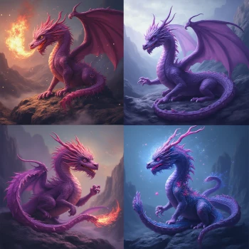 Collage of diverse dragon images (Western, Eastern, biomechanical) created with a dragon generator, demonstrating AI art versatility. Create unique fantasy dragon visuals!
