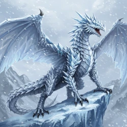 Armored White Ice Wyvern perched on an icy cliff