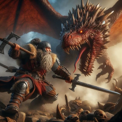 Dwarf fighting a dragon