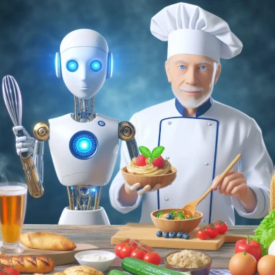 Robot cooking dinner at futuristic home