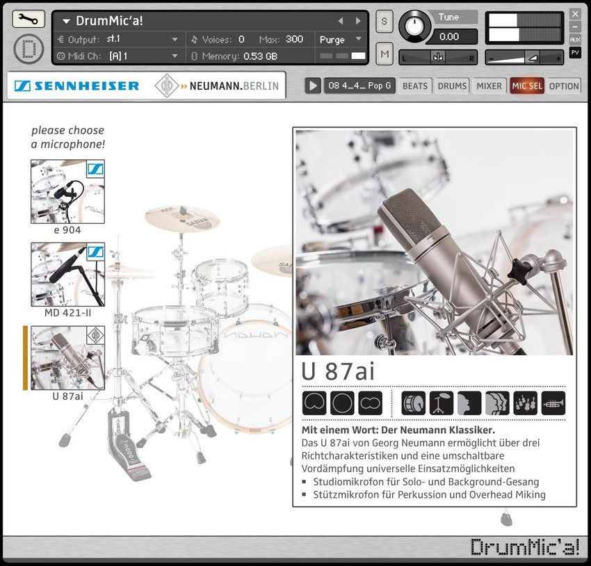 Per Mouseclick kann zwischen mehreren Mikrofonmodellen umgeschaltet werden.