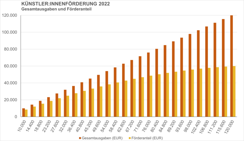 Gesamtausgaben und Förderanteil der Künstler/innenförderung 2022