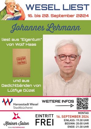 WESEL LIEST mit Johannes Lehmann - "Eigentum" & Gedichte von Lütfiye Güzel - Im Kleinen Salon