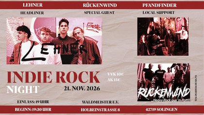Indie Rock Night mit Lehner / Rückenwind / Pfandfinder