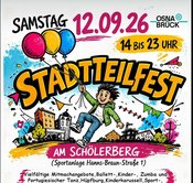 STADTTEILFEST am SCHÖLERBERG in Osnabrück. SAMSTAG 12.09.26, 14 BIS 23 UHR (Sportanlage Hanns-Braun