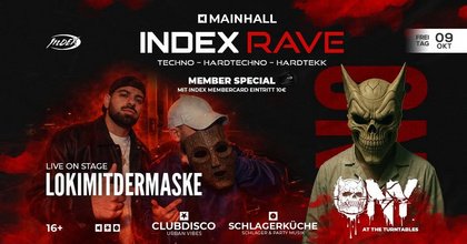 INDEX RAVE – LOKIMITDERMASKE – ONY | 16+ | CLUB INDEX | SCHÜTTORF