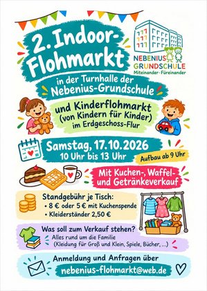 2. Indoor-Flohmarkt mit Kinderflohmarkt in der Nebenius-Grundschule Karlsruhe