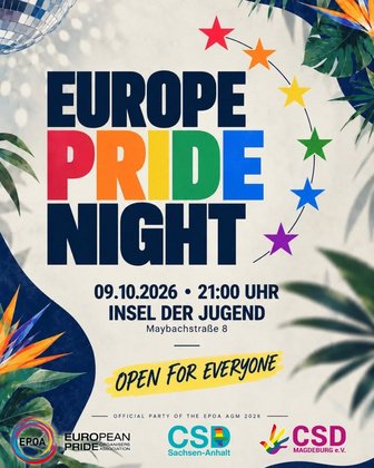 EUROPE PRIDE NIGHT – MAGDEBURG 2026 🪩 Europe meets Magdeburg!