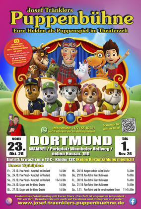 Josef Tränklers Puppenbühne gastiert vom 23.10. - 1.11.2026 in Dortmund