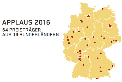 64 Preisträger aus 13 Bundesländern - APPLAUS 2016: Alle Preisträger des Spielstätten-Programmpreises in der Übersicht 