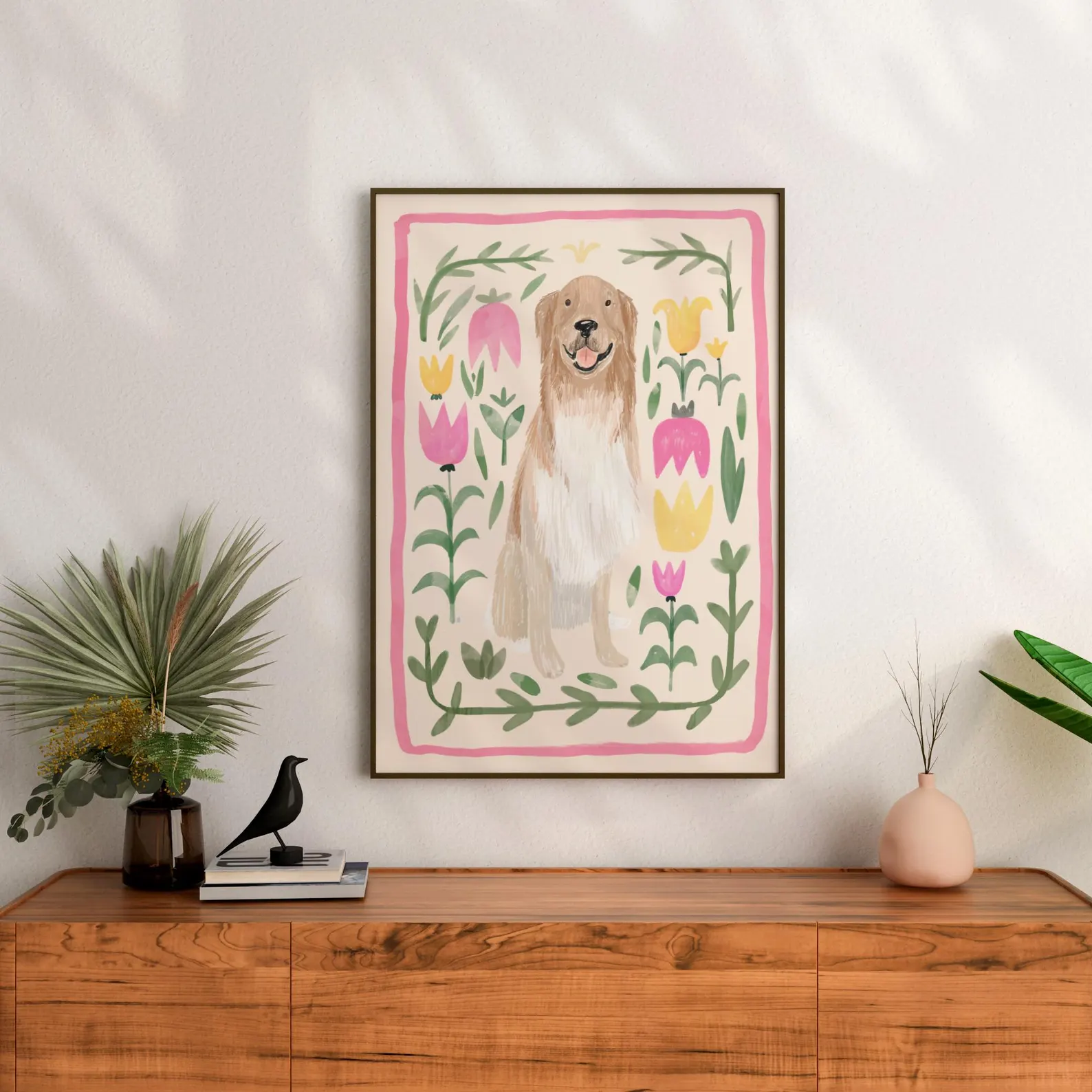 Custom pet portrait Watercolor custom Floral pet art Memorial Personalized pet art Loss pet portrait from photo wallart Bouquet Print Gift