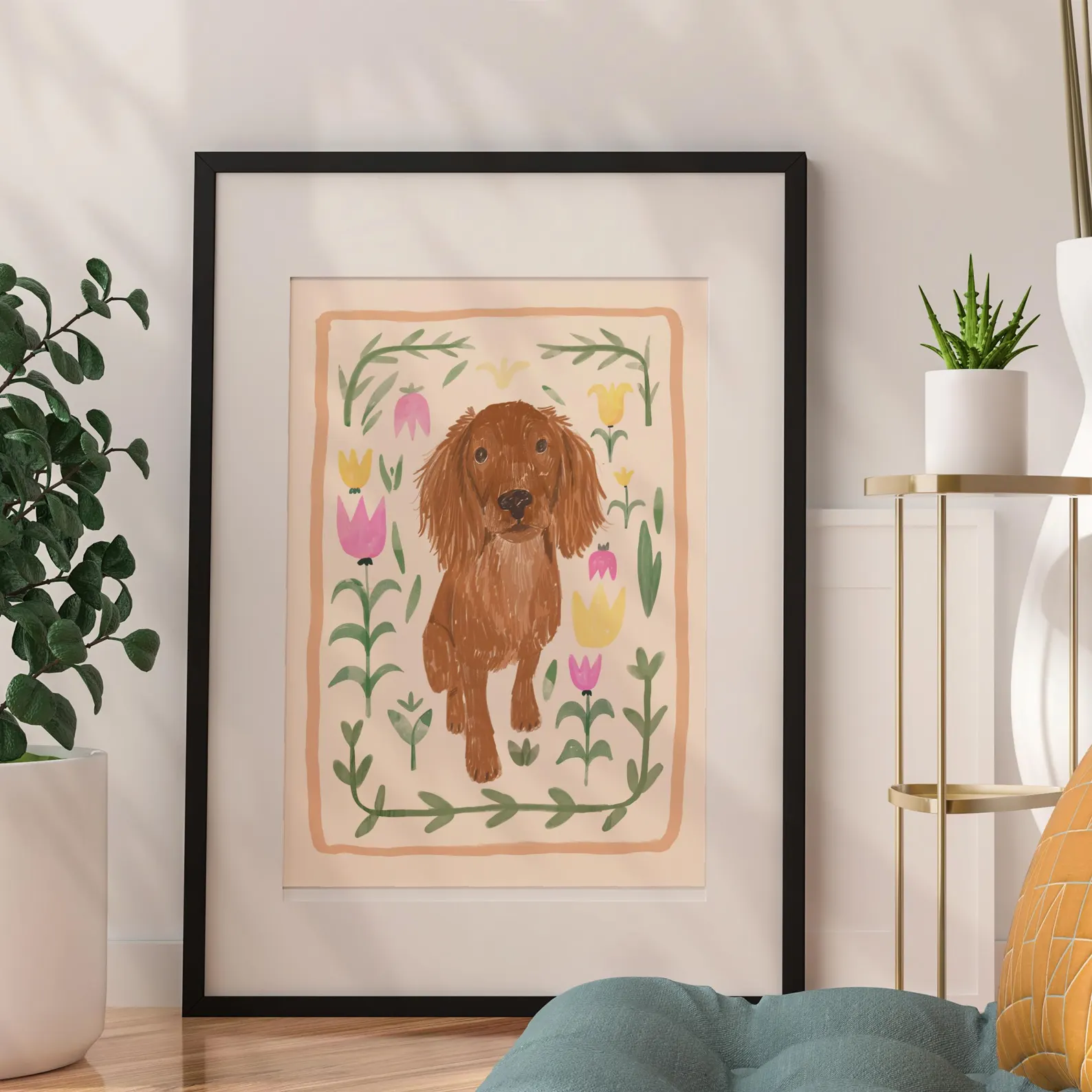 Custom pet portrait Watercolor custom Floral pet art Memorial Personalized pet art Loss pet portrait from photo wallart Bouquet Print Gift