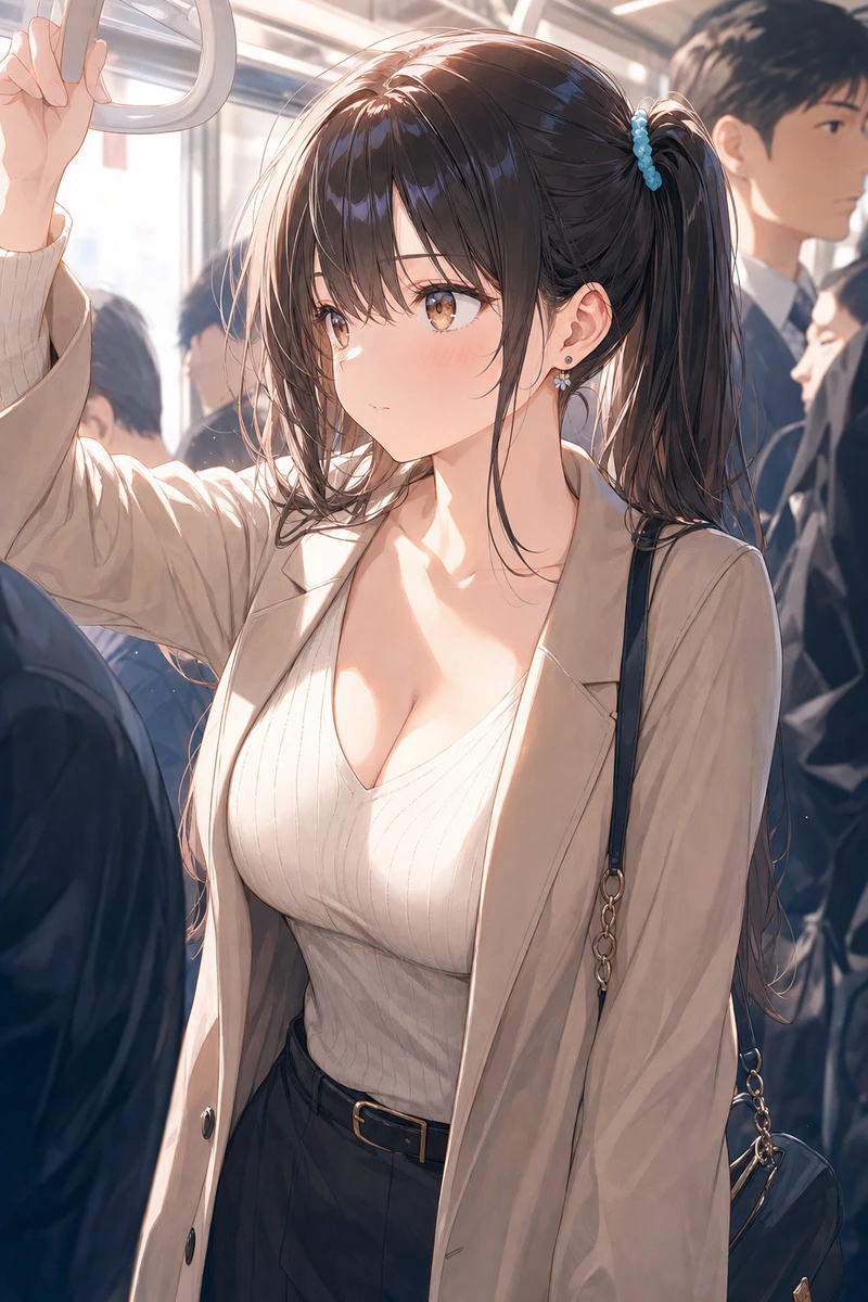 電車で視線を集める美女