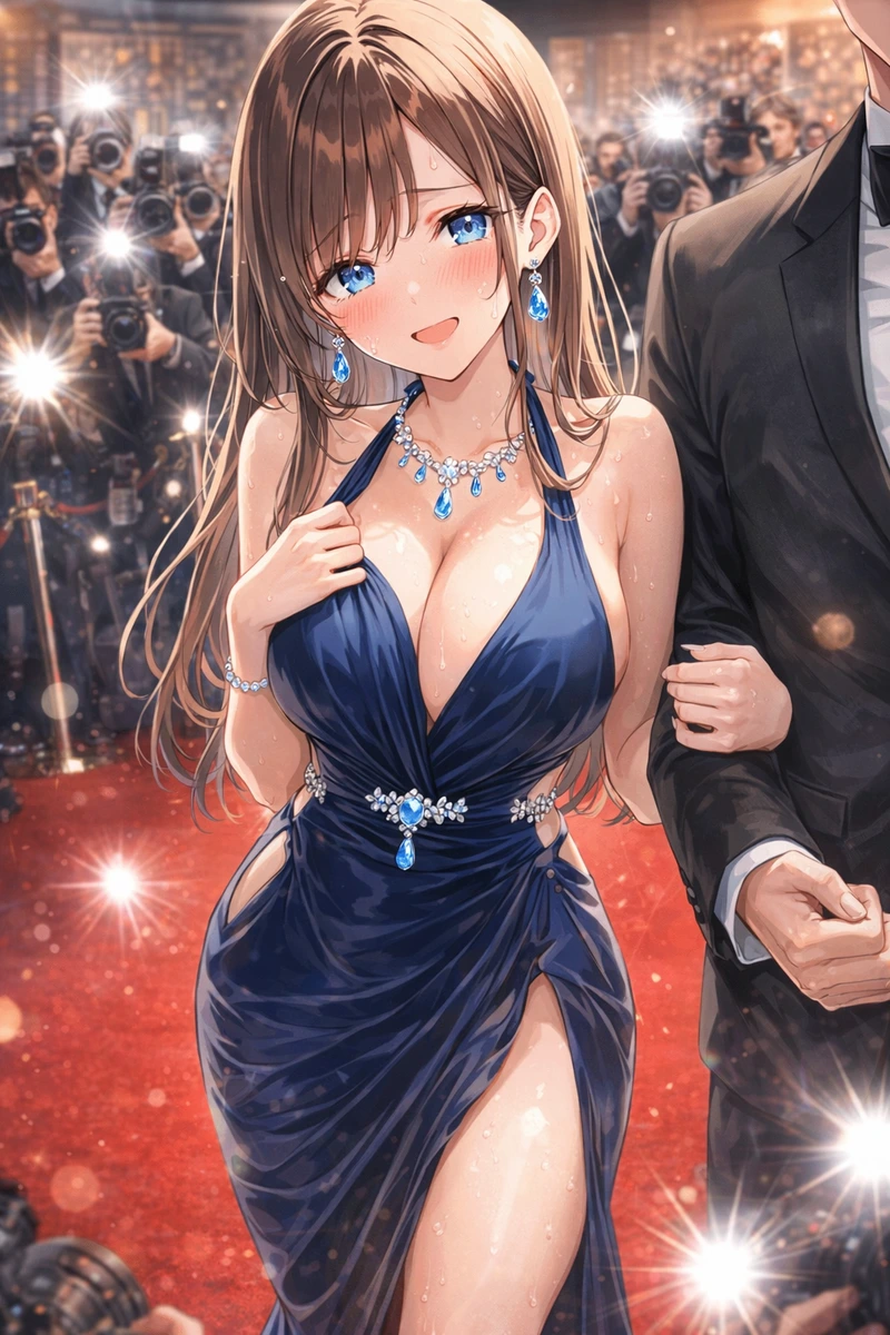 同伴者の新人女優、ドレス姿で注目されすぎて抜け出せない