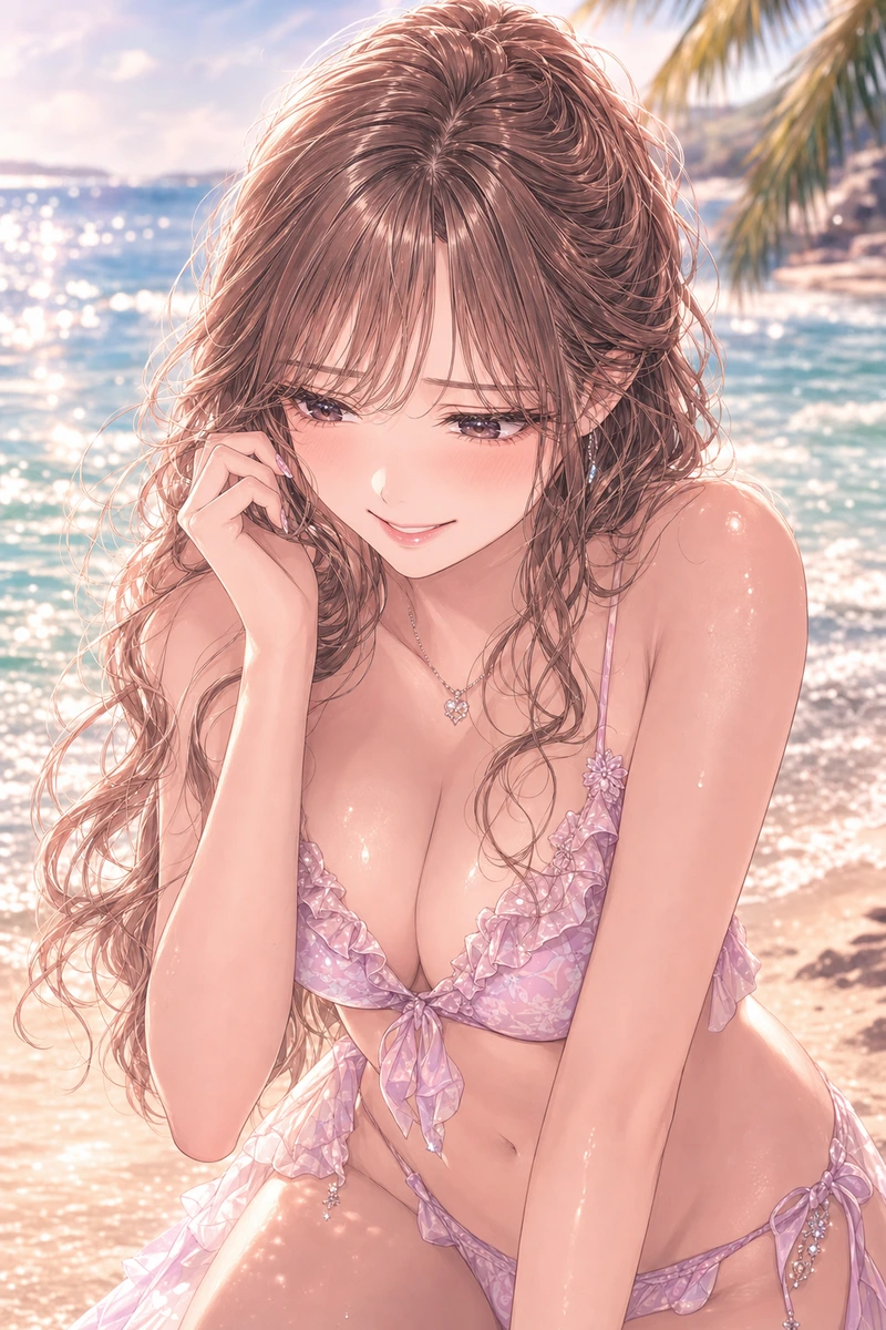 如月ひかりと初めての海、どきどき水着デート