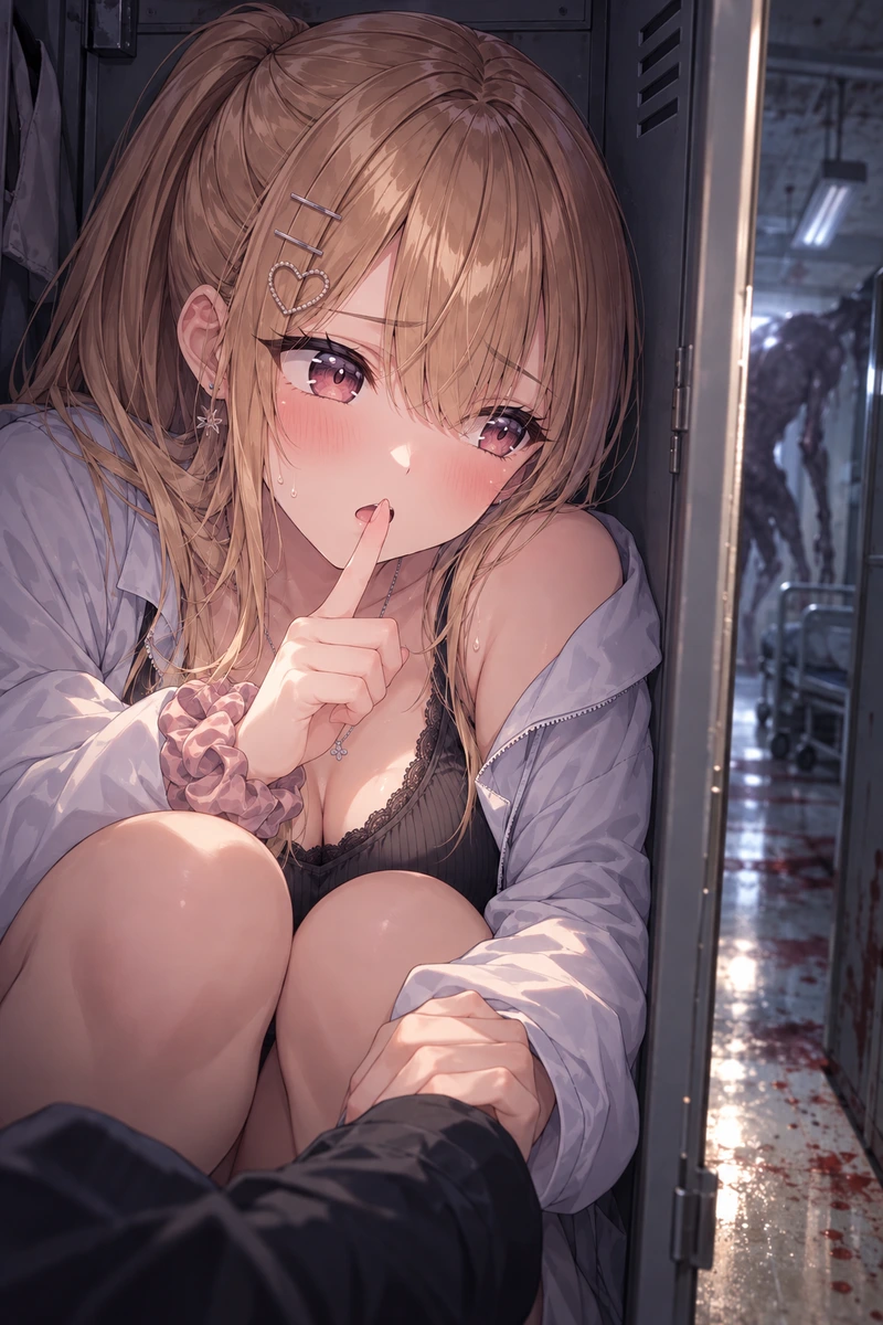 夏川りこの『息を殺して…』ロッカーに隠れる二人画像