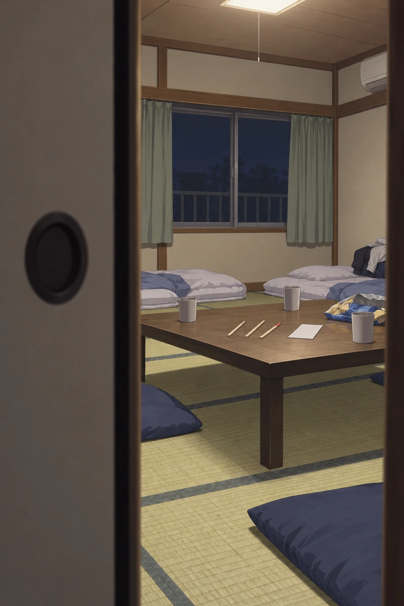 合宿の夜、男子部屋で先輩3人が「あいつ今夜は誰の布団に入れる？」とくじ引きしてた