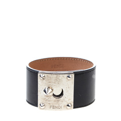 Fendi Black Leather Lock Cuff Bracelet