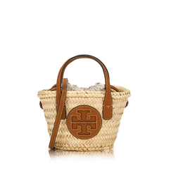 Tory Burch	Ella Straw Basket Mini Tote Bag Natural - Brown