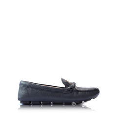 Prada	Pebbled Leather Bow Loafers Navy