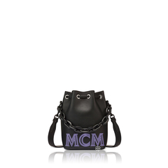 MCM	Mini Drawstring Bucket Bag in Black With Chain Handle