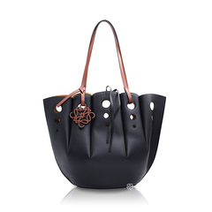 Loewe	Shell Perforated Tote Bag in Black Leather
