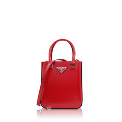 Prada	Small Triangle Logo Tote Bag in Scarlet Brushed Leather with Patch Pocket