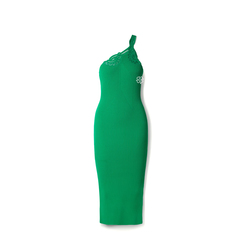 Self Potrait	One Shoulder Ribbed Knit Midi Dress Bright Green